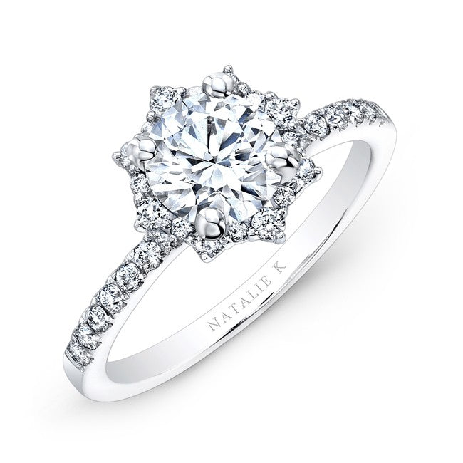 Natalie K  18k White Gold Diamond Halo Engagement Ring (center stone sold separately)