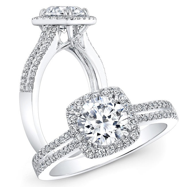 Natalie K  18k White Gold Pave Halo Diamond Engagement Ring (center stone sold separately)