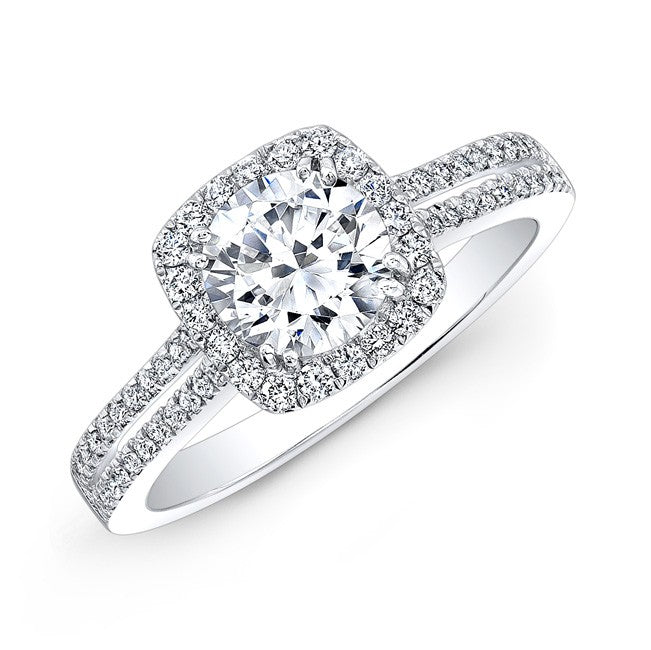 Natalie K  18k White Gold Pave Halo Diamond Engagement Ring (center stone sold separately)