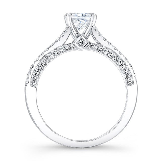 Natalie K  14k White Gold Diamond Engagement Ring with Trapezoid Side Stones (center stone sold separately)