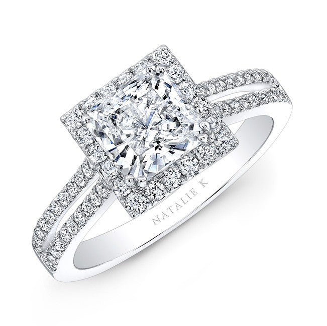 Natalie K  18k White Gold Square Halo Princess Cut Diamond Engagement Ring (center stone sold separately)