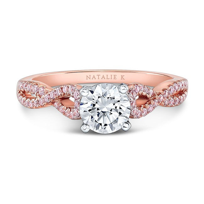 Natalie K  18k White and Rose Gold Twisted Shank Diamond Engagement Ring (center stone sold separately)