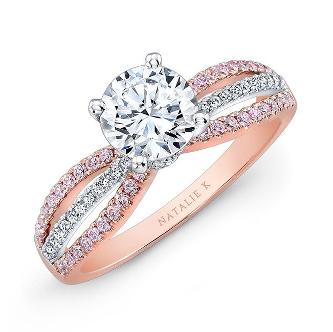 Natalie K  18k White and Rose Gold Twisted Diamond Engagement Ring (center stone sold separately)