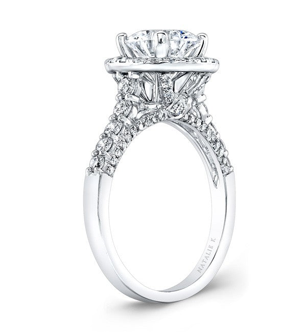 Natalie K  18k White Gold Large Diamond Halo Engagement Ring (center stone sold separately)