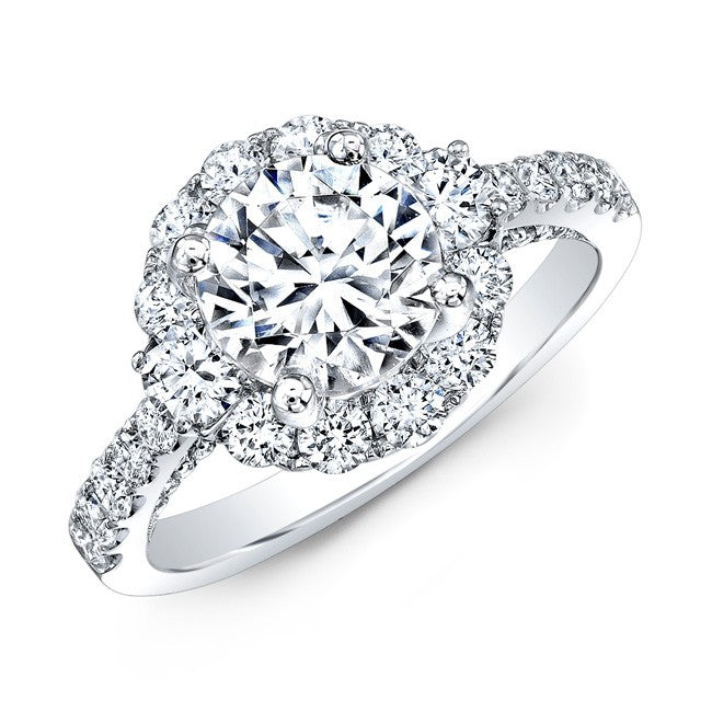 Natalie K  18k White Gold Prong Set Diamond Halo Engagement Ring (center stone sold separately)