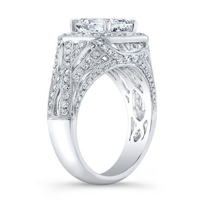 Natalie K  18k White Gold Princess Halo Diamond Engagement Ring with Pear Side Stones (center stone sold separately)