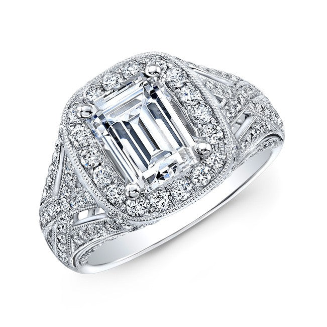 Natalie K  18k White Gold Princess Halo Diamond Engagement Ring with Pear Side Stones (center stone sold separately)