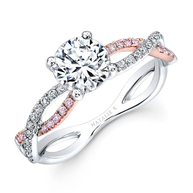 Natalie K  18k Rose and White Gold Pink and White Diamond SplitShank Diamond Engagement Ring (center stone sold separately)
