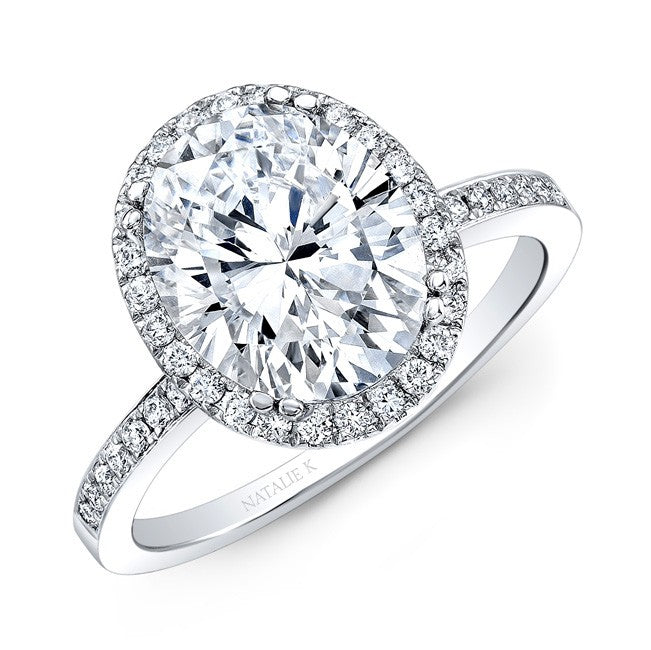 Natalie K  18k White Gold Prong Halo White Diamond Engagement Ring (center stone sold separately)