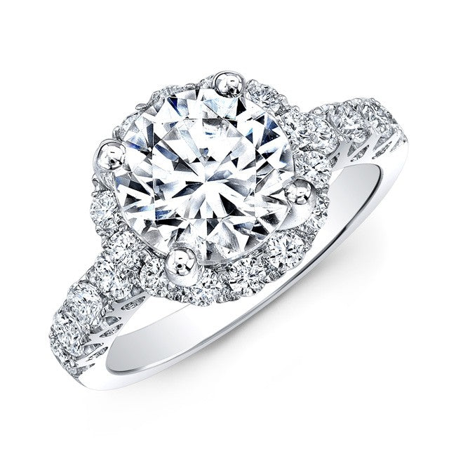Natalie K  14k White Gold Square Halo White Diamond Engagement Ring (center stone sold separately)