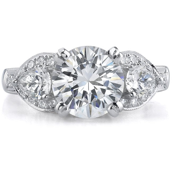 Natalie K  14k White Gold Three Row White Diamond Engagement Ring (center stone sold separately)