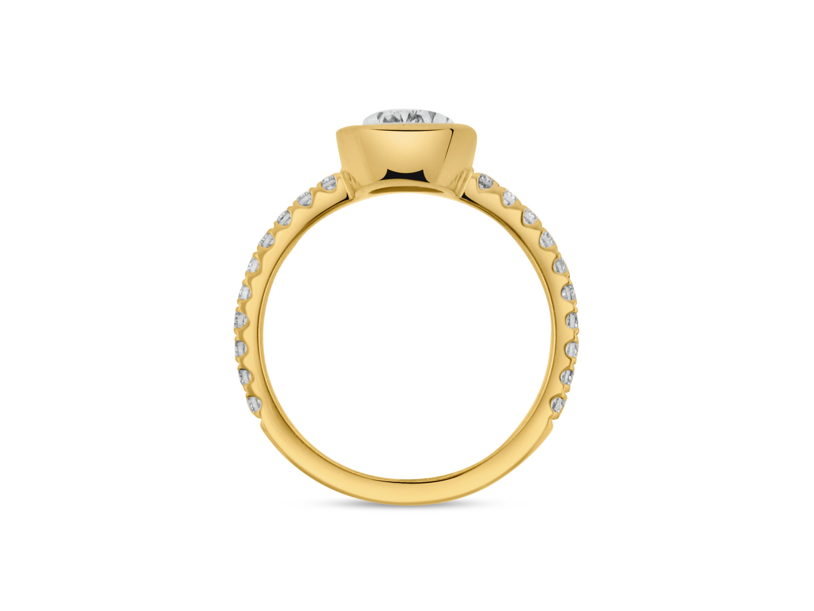 PRIVE' 18K YELLOW GOLD 1.70CT SI1 CLARITY AND F COLOR PEAR SHAPED SWAROVSKI LAB GROWN DIAMOND WITH .28CT NATURAL VS/SI-G ACCENT NATURAL DIAMONDS.