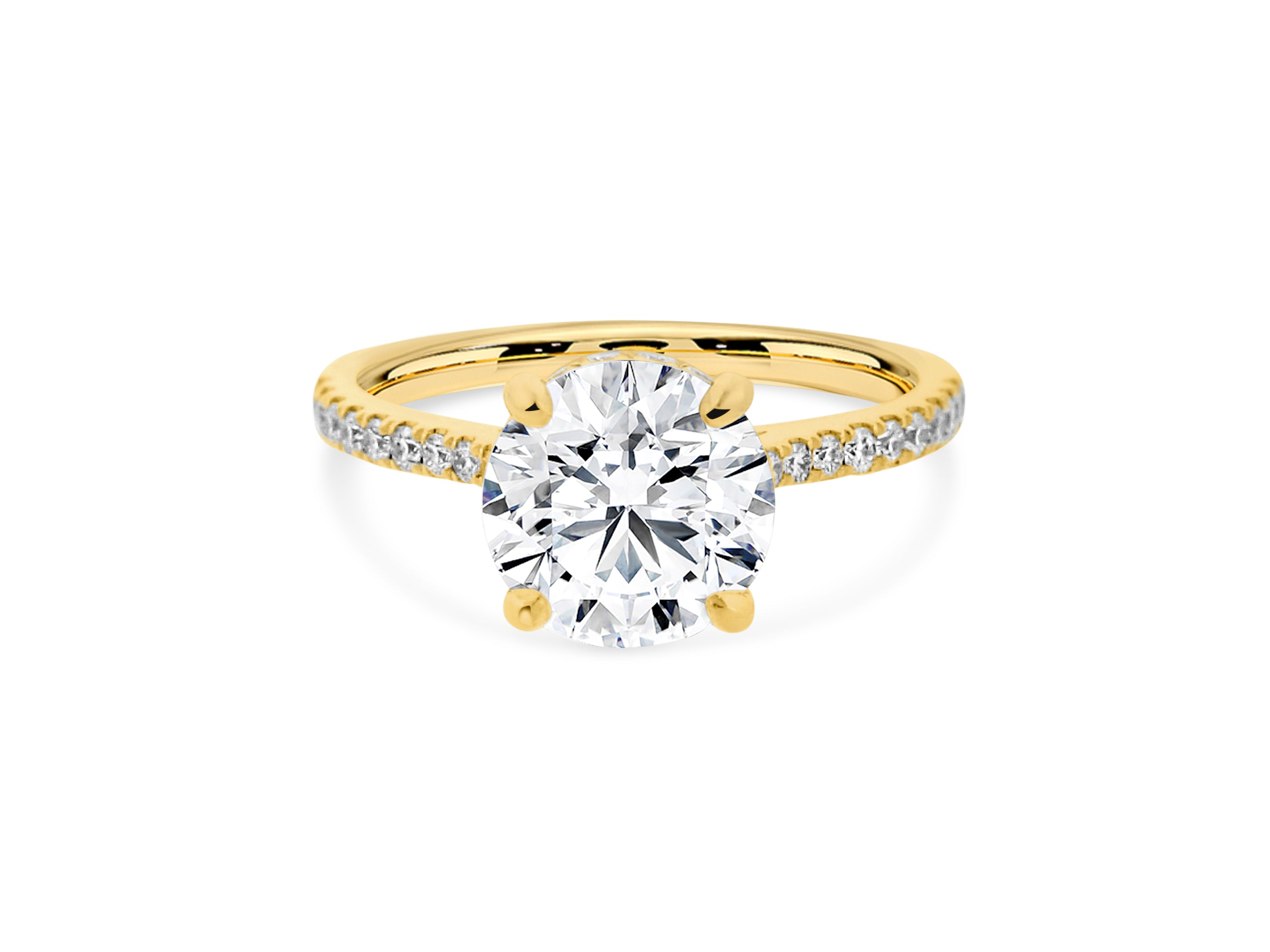 PRIVE' 18K YELLOW GOLD 2.22CT VS2 CLARITY AND F COLOR ROUND SWAROVSKI LAB GROWN XXX DIAMOND - CERTIFIED AND SURROUNDED BY .36CT VS/F-G NATURAL DIAMONDS