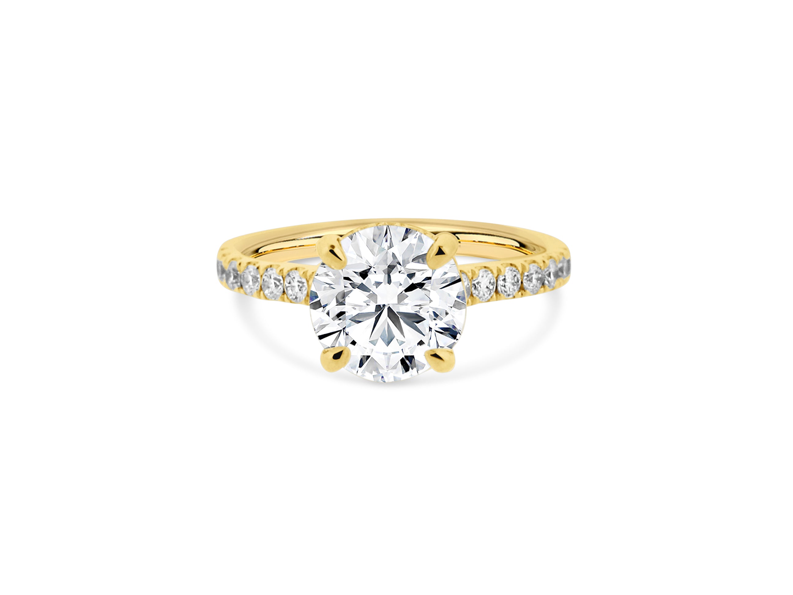 PRIVE' 18K YELLOW GOLD 2.29CT SI1 CLARITY AND F COLOR ROUND SWAROVSKI LAB GROWN DIAMOND SURROUNDED BY .47CT VS/SI-G NATURAL DIAMONDS - CERTIFIED XXX CUT GRADE