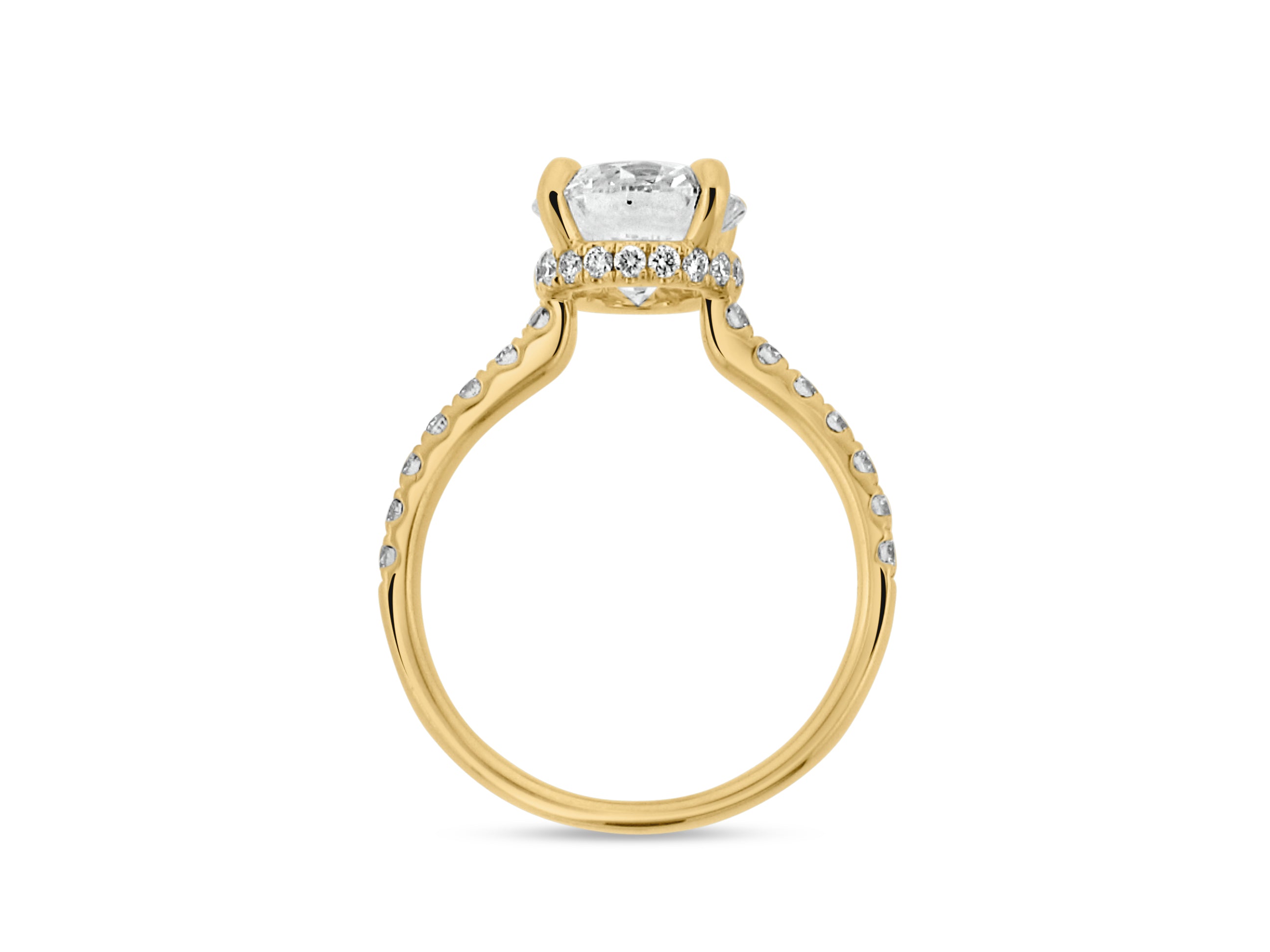 PRIVE' 18K YELLOW GOLD 2.29CT SI1 CLARITY AND F COLOR ROUND SWAROVSKI LAB GROWN DIAMOND SURROUNDED BY .47CT VS/SI-G NATURAL DIAMONDS - CERTIFIED XXX CUT GRADE